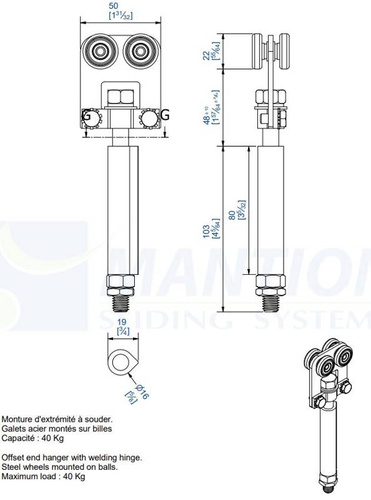 Wózek 4-kołowy do wspawania MANTION 9512SOE, ocynk