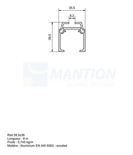 Szyna nośna MANTION 11208A, aluminium, do terenów nadmorskich