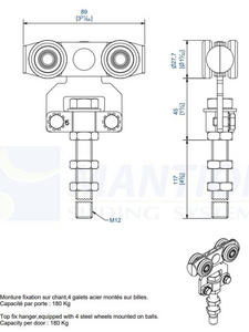 Wózek 4-kołowy z przedłużonym trzpieniem MANTION 9235L, ocynk