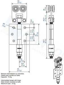 Wózek 4-kołowy z zawiasem MANTION 9332, ocynk