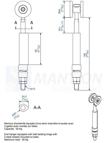 Wózek 2-kołowy do wspawania MANTION 0352SOE, ocynk