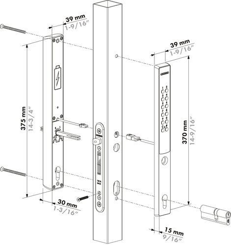 Zamek szyfrowy zasilany bateryjnie Locinox VERA na profil o głębokości min. 40 mm