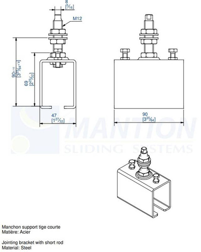 Łącznik szyny z trzpieniem MANTION 5041MC, ocynk