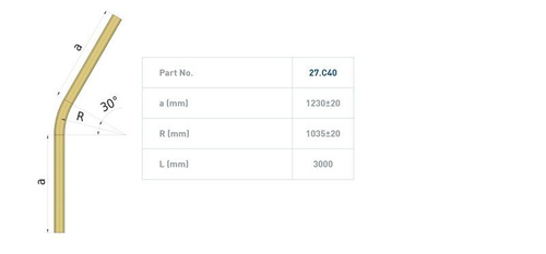 Łuk szyny nośnej 30° NIKO 27.C40, promień 1035±20 mm, odcinki proste 1230±20 mm, ocynk