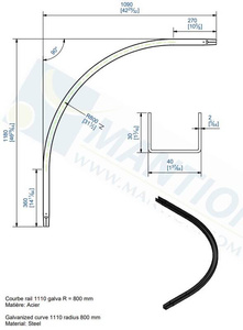 Dolny łuk 90° MANTION 1112C, promień 800 mm, odcinki proste 360 + 270 mm, ocynk