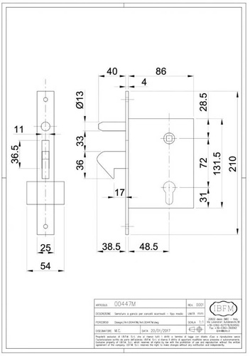 Zamek hakowy z trzpieniem IBFM 72/50, typ 447M