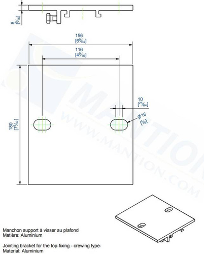 Sufitowy łącznik szyny MANTION 10054M, aluminium