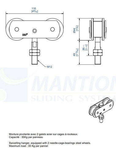 Wózek 4-kołowy MANTION 0653A, ocynk