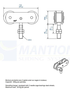 Wózek 4-kołowy MANTION 0653A, ocynk