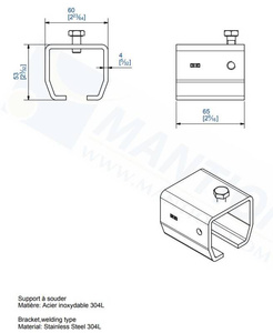 Uchwyt sufitowy do wspawania MANTION 9048XA2, stal nierdzewna AISI 304