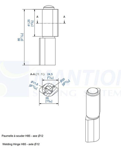 Zawias do wspawania MANTION 1512SO, Ø12 mm, stal czarna