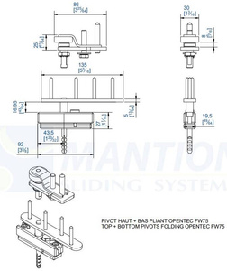 Zestaw czopa górnego i dolnego MANTION 1102PFHB, stal nierdzewna
