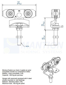 Wózek 4-kołowy MANTION 9242XSA4, stal kwasoodporna AISI 316
