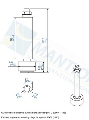 Prowadnik dolny do wspawania MANTION 1114SOE, ocynk