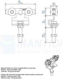 Wózek 4-kołowy MANTION 99212XA2, stal nierdzewna AISI 304