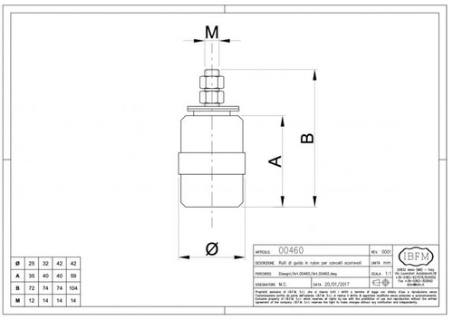 Rolka prowadząca IBFM Ø32 x 40 mm, nylonowa, ze śrubą M14, typ 460