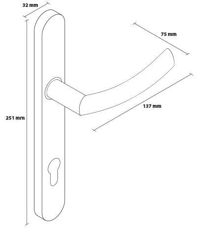 Gałka drzwiowa nierdzewna, ukośna na długim szyldzie Metal-Bud