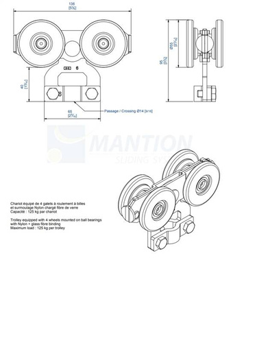 Wózek 4-kołowy do haków MANTION 2862, koła nylonowe