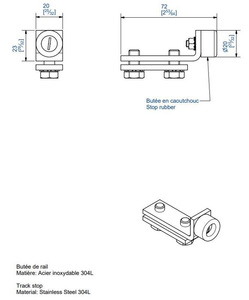 Stoper szyny MANTION 9139XA2, stal nierdzewna AISI 304