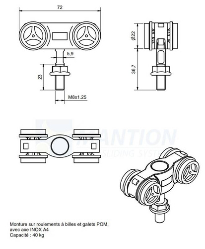 Wózek 4-kołowy MANTION 11280XA4, koła nylonowe, do terenów nadmorskich