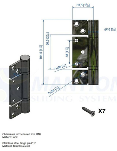 Zawias skrzydłowy MANTION 1510CXA2, stal nierdzewna