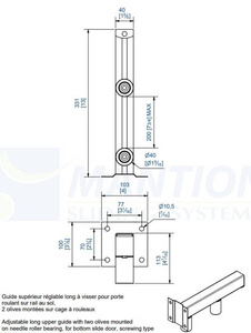 Regulowany 2-rolkowy prowadnik górny MANTION 1053L, przedłużone rolki