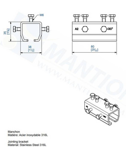 Łącznik szyny MANTION 9011MXA4, stal kwasoodporna AISI 316