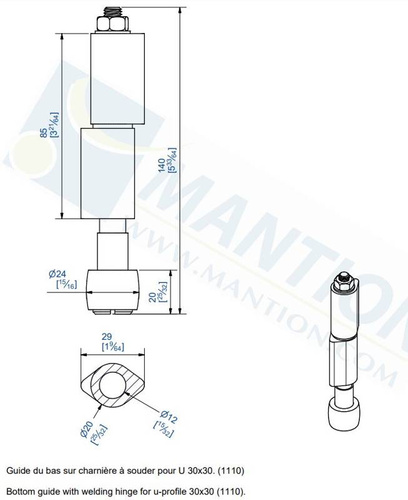 Prowadnik dolny do wspawania MANTION 1105SO, ocynk