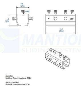 Łącznik szyny MANTION 9041MXA2, stal nierdzewna AISI 304