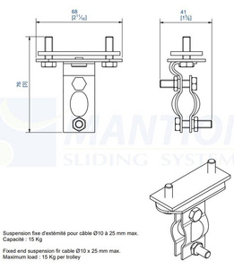 Końcowe, stałe mocowanie kabla okrągłego MANTION 9434R, ocynk
