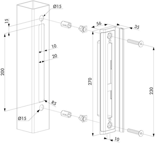 Zaczep pod zamek wpuszczany Locinox SHKM, aluminium