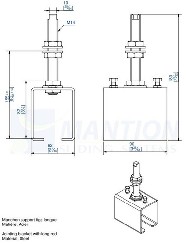 Łącznik szyny z przedłużonym trzpieniem MANTION 6256ML, ocynk