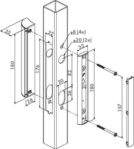 Zestaw ze zintegrowanymi uchwytami od strony zaczepu Locinox UNIWING