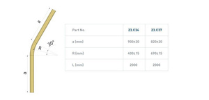 Łuk szyny nośnej 30° NIKO 23.C37, promień 690±15 mm, odcinki proste 820±20 mm, ocynk