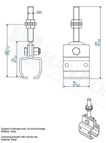 Regulowany, wychylny uchwyt sufitowy MANTION 9052, ocynk