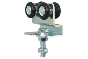 Wózek 4-kołowy gięty IBFM do szyny nośnej 33x34 mm, typ 338/4N z trzpieniem gwintowanym M8, koła nylonowe