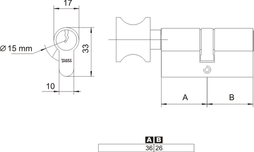Wkładka bębenkowa krótka z gałką YETI WY301
