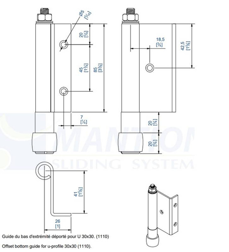 Prowadnik dolny z kątownikiem MANTION 1105EL, ocynk