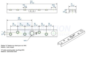 Wzmocniona U-kształtna płytka montażowa do skrzydeł drewnianych MANTION 0086W, ocynk