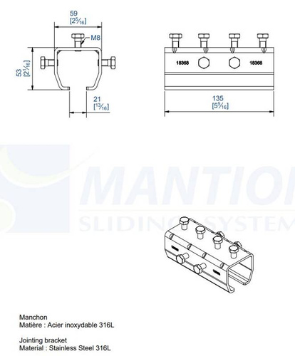 Łącznik szyny MANTION 9041MXA4, stal kwasoodporna AISI 316