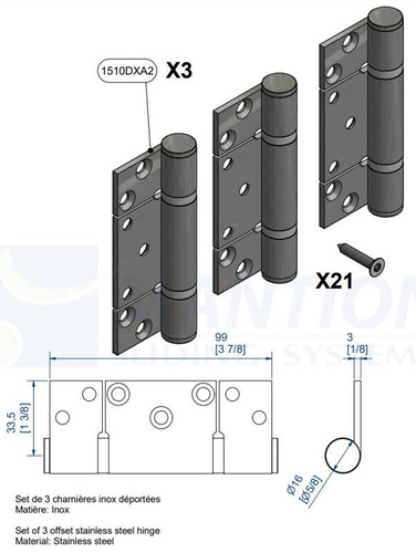 Zestaw zawiasów skrzydłowych z odsadzeniem MANTION GH10430HO, stal nierdzewna