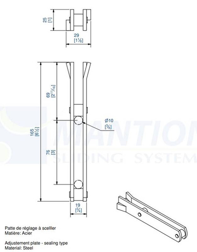 Podwójny regulowany uchwyt ścienny do wbetonowania MANTION 3535, ocynk