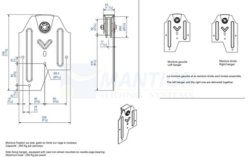 Wózek 2-kołowy MANTION 0250F, koła żeliwne
