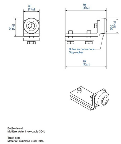 Stoper szyny MANTION 9149XA2, stal nierdzewna AISI 304