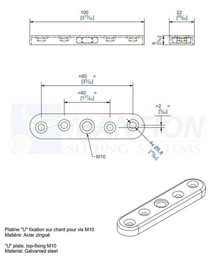 Płytka montażowa U-kształtna do skrzydeł drewnianych MANTION 0036W, ocynk