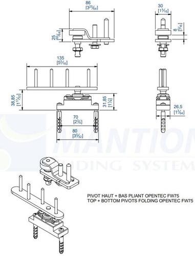 Zestaw czopa górnego i dolnego MANTION 1101PFHB, stal nierdzewna