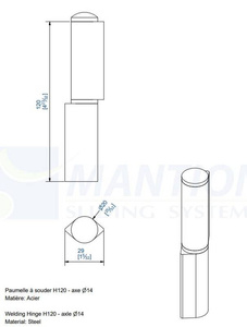 Zawias do wspawania MANTION 1514SO, Ø14 mm, stal czarna