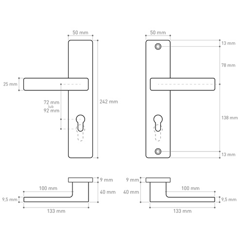 Klamka drzwiowa antywłamaniowa Metal-Bud ATLAS 72 mm