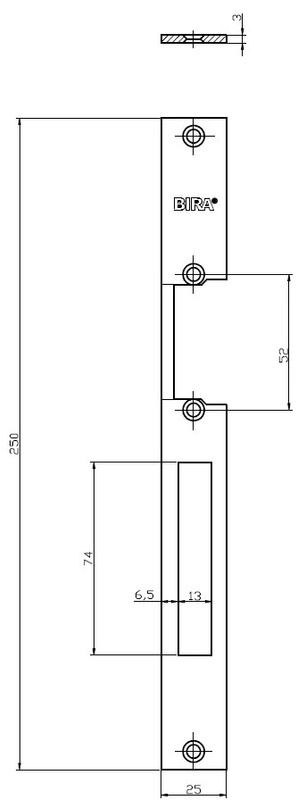 Blacha płaska otwarta do elektrozaczepów BIRA OK-P5 ocynk bok