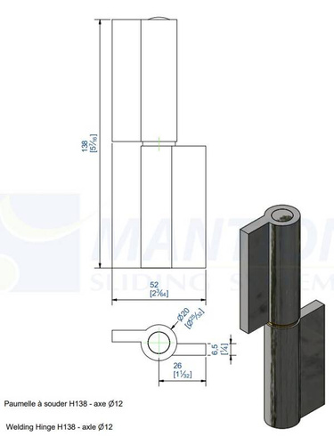 Zawias do wspawania MANTION 1512GJSOF, Ø12 mm, stal czarna